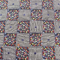 AP FASHION Silk Patchwork Embroidery Fabric Check & Flower Made in India